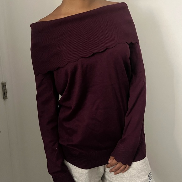 Maroon Red Off the Shoulder Sweater - Picture 1 of 3